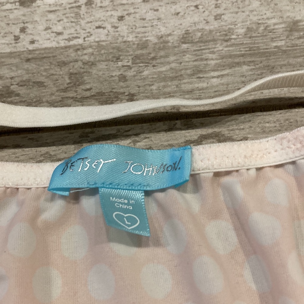 Betsey Johnson 2 Piece Pink White Polka Dot Silky Pajama Set Large - Picture 6 of 7